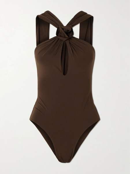  Maygel Coronel Maygel Coronel - Sole Appliquéd Cutout Swimsuit - Chocolate 