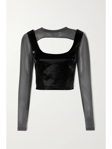  Mcq Alexander Mcqueen Mcq Alexander Mcqueen - Cropped Striped Woven And Vinyl Tank - Black 