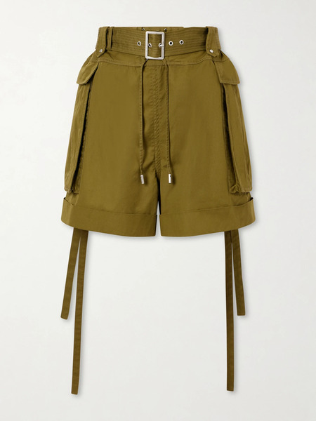  Mcqueen Mcqueen - Belted Cotton-twill Shorts - Green 
