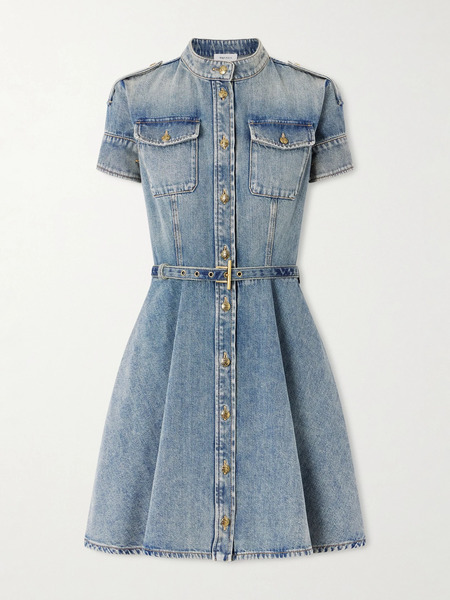  Mcqueen Mcqueen - Belted Denim Mini Dress - Light Denim 