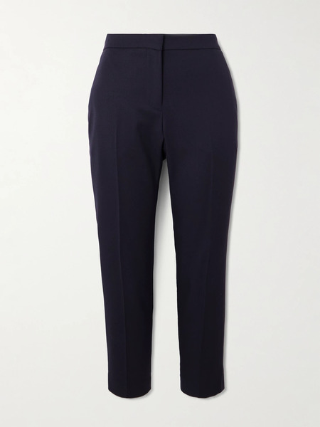  Mcqueen Mcqueen - Cropped Grain De Poudre Wool Tapered Pants - Navy 