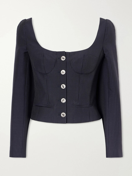  Mcqueen Mcqueen - Cropped Pinstriped Wool And Mohair-blend Jacket - Navy 