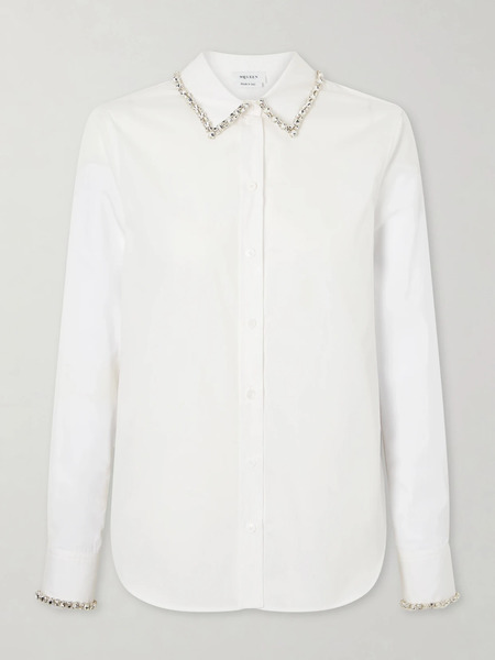  Mcqueen Mcqueen - Crystal-embellished Cotton-poplin Shirt - White 
