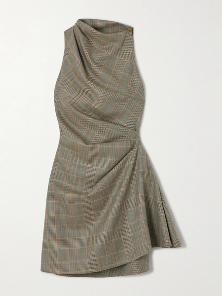  Mcqueen Mcqueen - Draped Checked Wool Mini Dress - Multi 