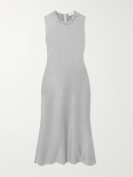  Mcqueen Mcqueen - Embellished Metallic Stretch-knit Midi Dress - Silver 