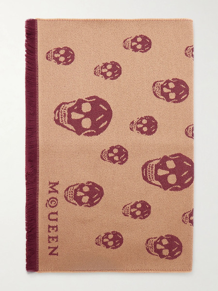  Mcqueen Mcqueen - Frayed Wool-jacquard Scarf - Brown 