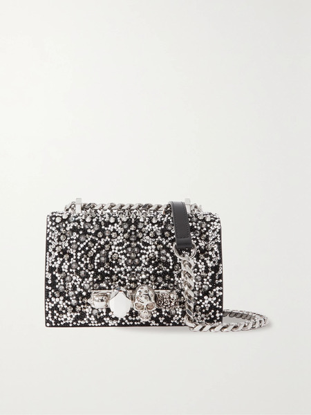  Mcqueen Mcqueen - Jewelled Satchel Mini Embellished Suede Shoulder Bag - Black 