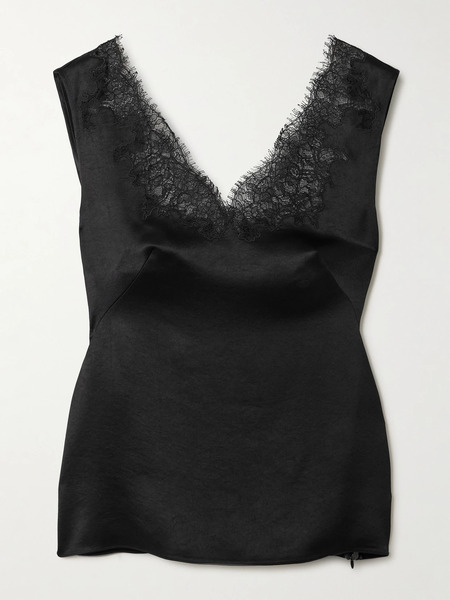  Mcqueen Mcqueen - Lace-trimmed Hammered-satin Camisole - Black 
