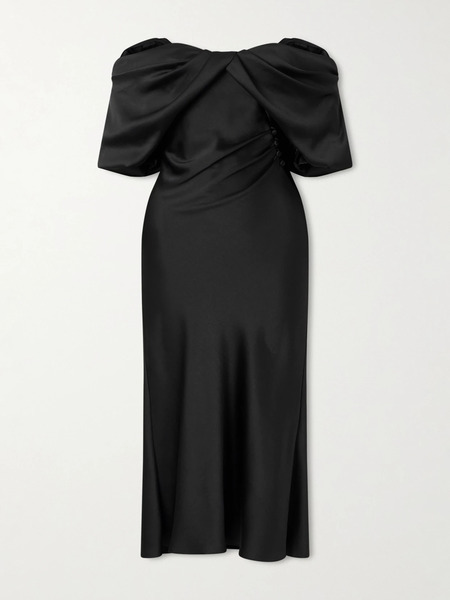  Mcqueen Mcqueen - Off-the-shoulder Draped Satin Midi Dress - Black 