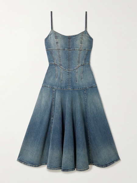  Mcqueen Mcqueen - Paneled Denim Midi Dress - Blue 