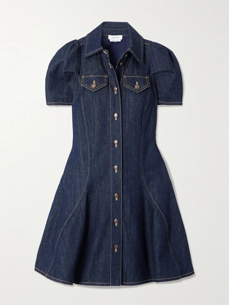  Mcqueen Mcqueen - Paneled Denim Mini Dress - Blue 
