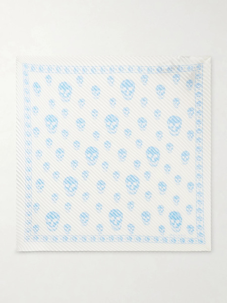  Mcqueen Mcqueen - Printed Plissé Silk-satin Scarf - White 