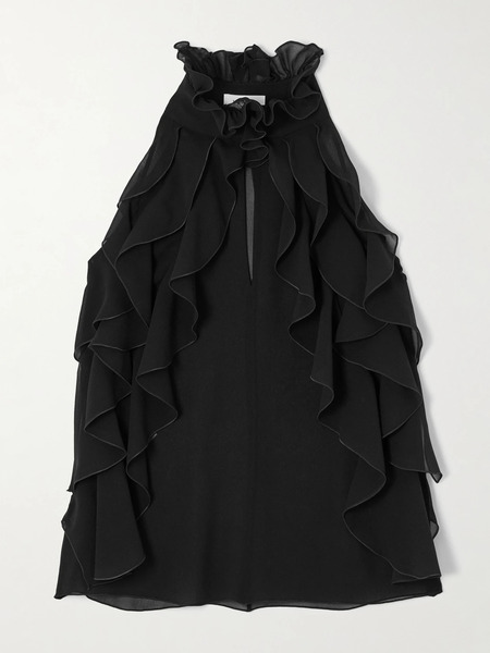  Mcqueen Mcqueen - Ruffled Cutout Silk-georgette Top - Black 