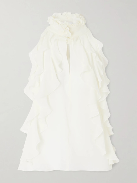  Mcqueen Mcqueen - Ruffled Cutout Silk-georgette Top - Cream 