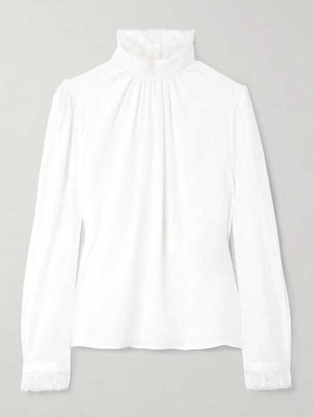  Mcqueen Mcqueen - Ruffled Lace-trimmed Silk Crepe De Chine Blouse - Ivory 