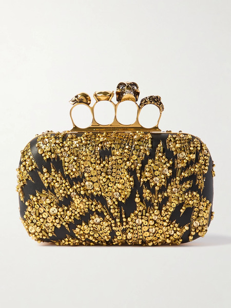  Mcqueen Mcqueen - Skull Four Ring Embellished Leather Clutch - Gold 