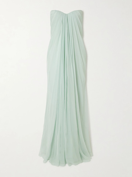  Mcqueen Mcqueen - Strapless Draped Silk-chiffon Bustier Gown - Mint 