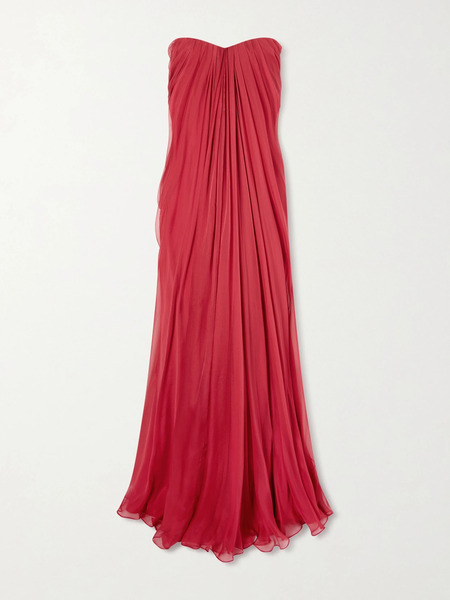  Mcqueen Mcqueen - Strapless Draped Silk-chiffon Bustier Gown - Red 