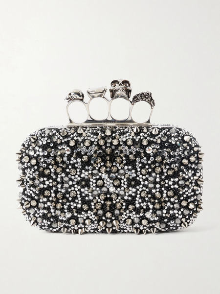  Mcqueen Mcqueen - Studded Crystal-embellished Satin Clutch - Black 