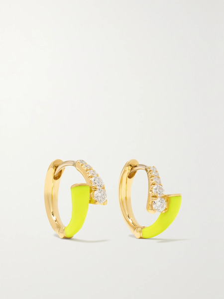  Melissa Kaye Melissa Kaye - Lola 18-karat Gold, Enamel And Diamond Hoop Earrings - Yellow 