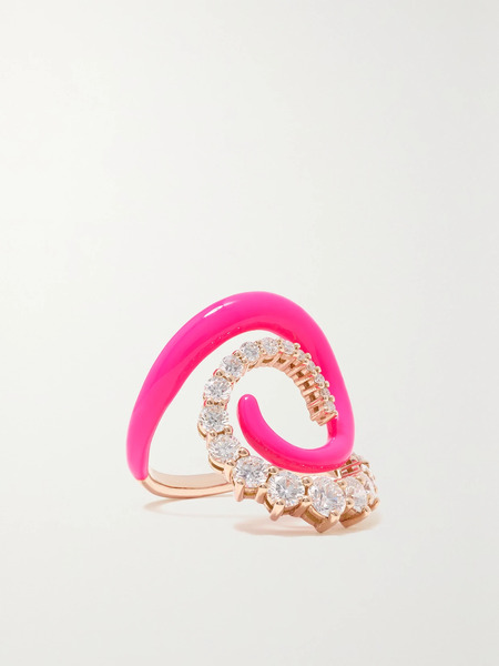  Melissa Kaye Melissa Kaye - Riley 18-karat Pink Gold, Diamond And Enamel Ring - 6 