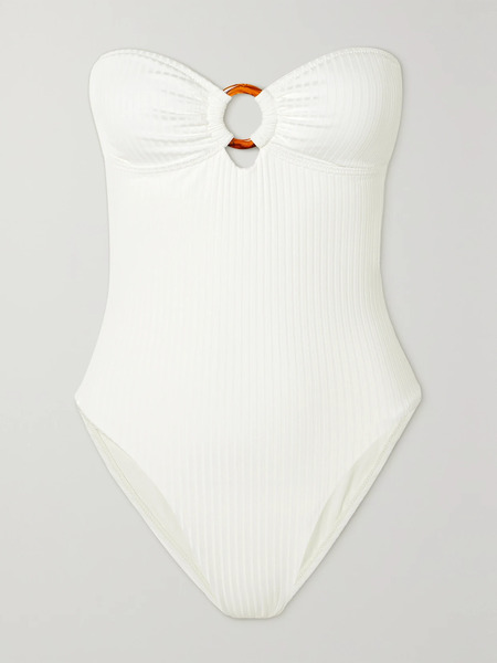  Melissa Odabash Melissa Odabash - Barbuda Strapless Embellished Ribbed Swimsuit - Ivory 