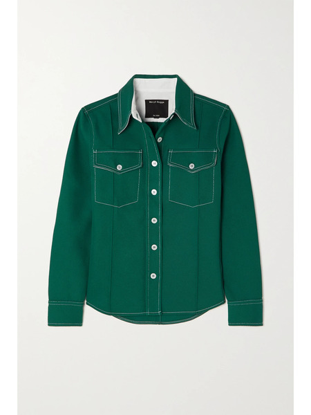  Meryll Rogge Meryll Rogge - Paneled Cotton-blend Drill Shirt - Dark Green 