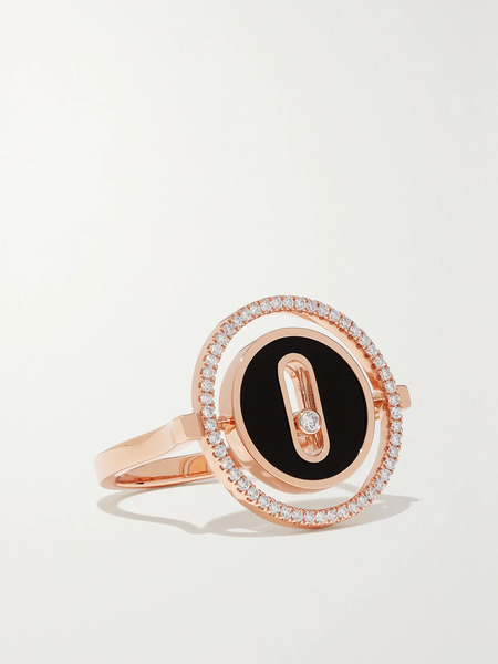  Messika Messika - Lucky Move 18-karat Rose Gold, Onyx And Diamond Ring - 52 
