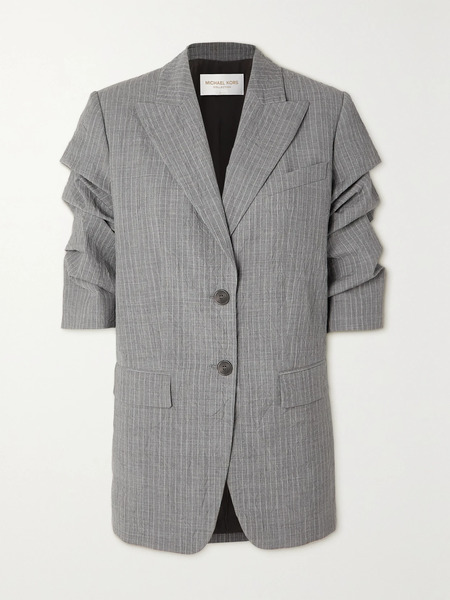  Michael Kors Collection Michael Kors Collection - Gathered Pinstriped Crinkled-wool Blazer - Gray 