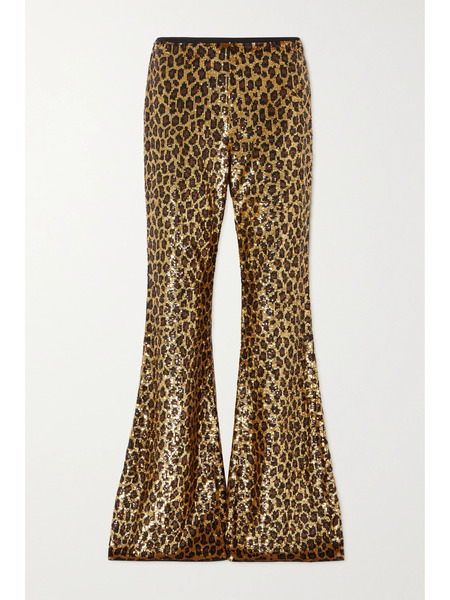  Michael Kors Collection Michael Kors Collection - Sequined Georgette Flared Pants - Leopard Print 