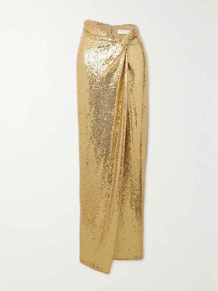  Michael Kors Collection Michael Kors Collection - Wrap-effect Sequined Jersey Maxi Skirt - Gold 