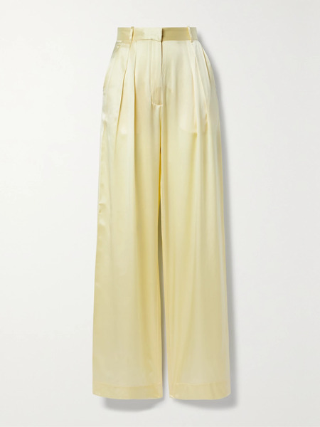  Michael Lo Sordo Michael Lo Sordo - Pleated Silk-satin Wide-leg Pants - Yellow 