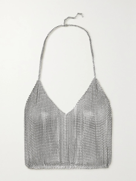  Michael Lo Sordo Michael Lo Sordo - Solar Backless Crystal-embellished Silver-tone Halterneck Top - Uk 8 