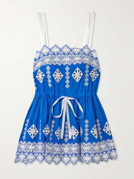  Miguelina Miguelina - Brielle Rhombus Scalloped Embroidered Poplin Mini Dress - Blue 