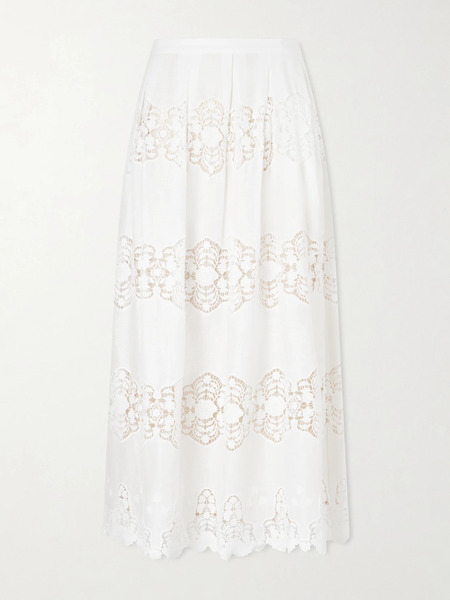  Miguelina Miguelina - Carissa Embroidered Cotton And Linen-blend Midi Skirt - Ivory 
