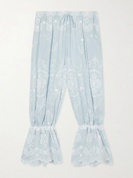  Miguelina Miguelina - Nell Embroidered Silk-blend Wide-leg Pants - Blue 