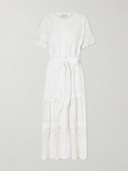  Miguelina Miguelina - Romilly Belted Embroidered Cotton And Linen-blend Midi Dress - Ivory 