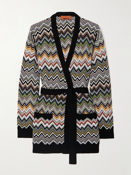  Missoni Missoni - Belted Striped Jacquard-knit Cardigan - Black 