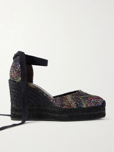  Missoni Missoni - Eva 80 Striped Woven Wedge Sandals - Brown 