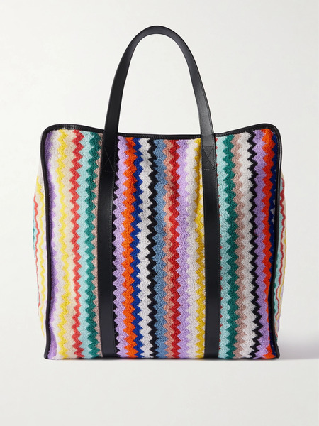  Missoni Home Missoni Home - Riverbero Leather-trimmed Striped Cotton-terry Tote - Multi 