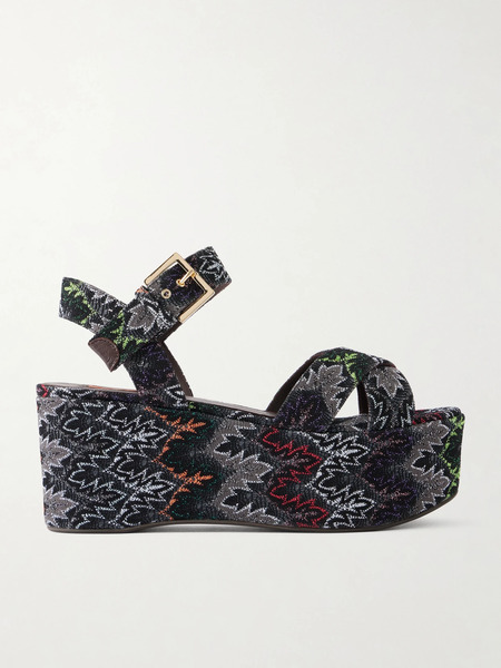  Missoni Missoni - Julia Striped Woven Platform Sandals - Black 