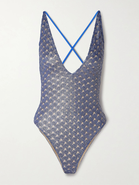  Missoni Missoni - Mare Metallic Crochet-knit Swimsuit - Blue 