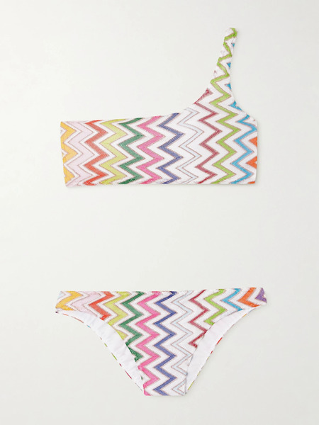  Missoni Missoni - Mare One-shoulder Striped Metallic Crochet-knit Bikini - Multi 