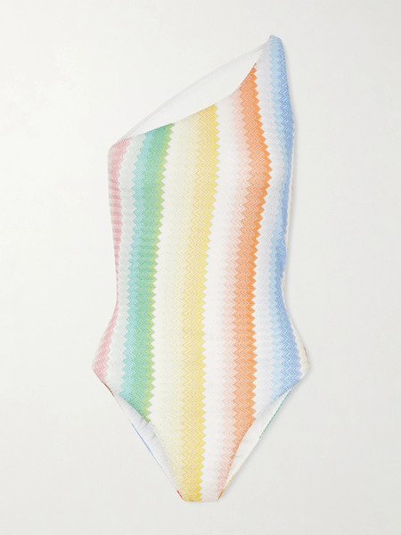  Missoni Missoni - Mare One-shoulder Striped Metallic Crochet-knit Swimsuit - Multi 
