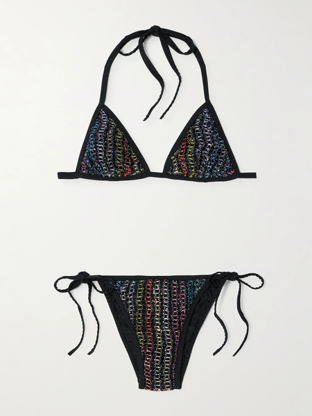  Missoni Missoni - Mare Sequined Metallic Crochet-knit Triangle Bikini - Black 