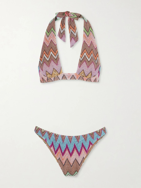  Missoni Missoni - Mare Striped Metallic Crochet-knit Bikini - Multi 