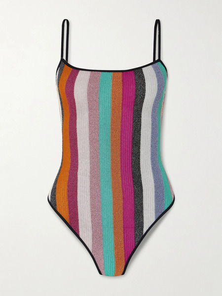  Missoni Missoni - Mare Striped Metallic Ribbed Crochet-knit Swimsuit - Multi 