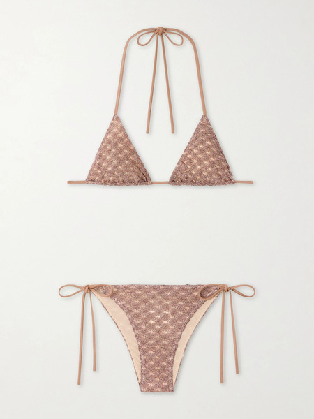  Missoni Missoni - Metallic Crochet-knit Bikini - Brown 
