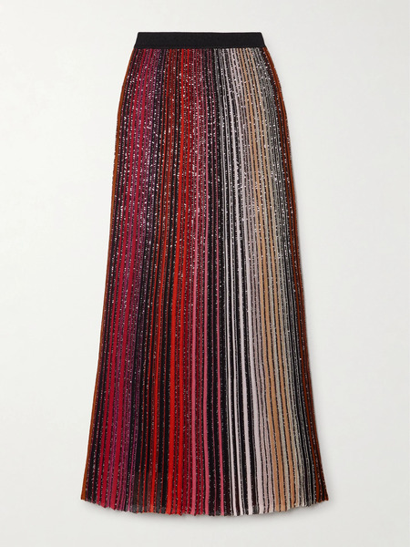  Missoni Missoni - Pleated Sequined Striped Metallic Crochet-knit Maxi Skirt - Multi 