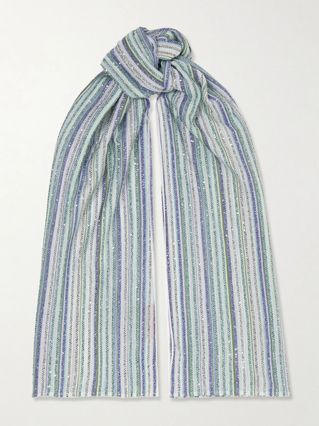  Missoni Missoni - Sequin-trimmed Striped Metallic Crochet-knit Wrap - Light Blue 